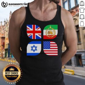 Awesome Union Jack, Iran, Israel, and USA flag tank top design showcasing a unique cultural blend.