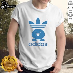 Funny Odidas Pokemon Oddish parody T-shirt featuring a playful design of Oddish in athletic style.