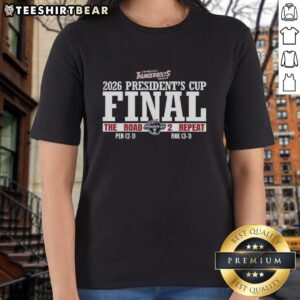 Good Evansville Thunderbolts Hockey 2026 Presidents Cup Final Ladies Tee featuring team logo and vibrant colors.