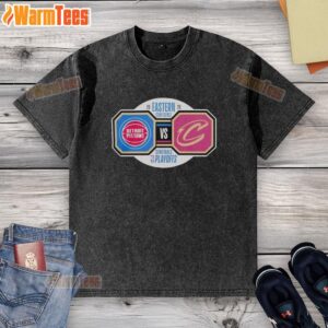 2026 NBA Playoffs: Detroit Pistons vs Cleveland Cavaliers washed t-shirt featuring team logos and playoff graphics.