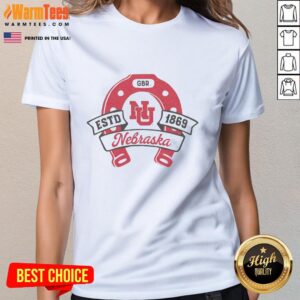 Alt Text: Top Nebraska Lucky Horseshoe Ash Ladies Tee featuring a stylish design, perfect for casual wear and Nebraska fans.