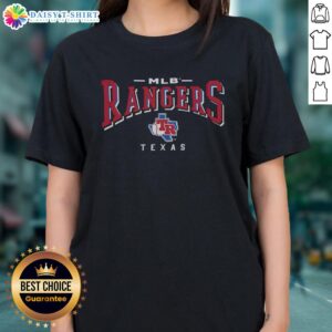 Top Texas Rangers Royal Vintage Logo Ladies Tee showcasing a stylish retro design perfect for fans.
