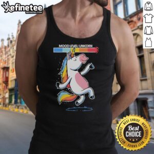 Colorful tank top featuring a happy unicorn design, perfect for uplifting vibes and dancing mood levels.