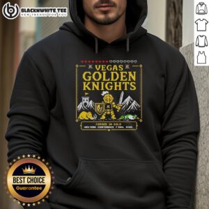 Alt Text: Retro pixelated hoodie featuring the Vegas Golden Knights logo, perfect for fans celebrating the 2026 Western Conference Final.