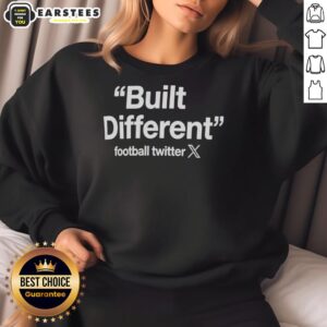 Alt Text: Hot Built Different Football Twitter Logo Sweatshirt in black with bold logo design, perfect for sports fans.