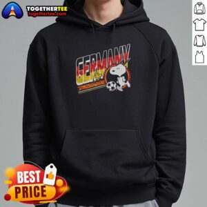 Top Peanuts Snoopy X Germany soccer hoodie featuring vibrant graphics and cozy design for fans and collectors.