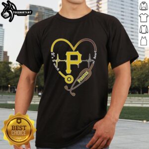 Premium Pittsburgh Pirates Stethoscope Heartbeat T-Shirt - A Work of Heart design for baseball fans and medical professionals.