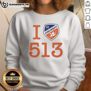 Top Ted Karras FC Cincinnati 513 Day sweatshirt featuring the Cincy logo in vibrant colors, perfect for fans.