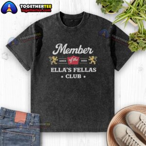 Vintage washed t-shirt featuring 'Good Member of the Ellas Fellas Club Since 2023' design, perfect for casual wear.