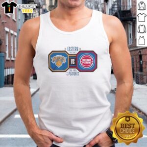 Awesome New York Knicks vs Detroit Pistons 2026 Eastern Conference Final NBA Playoffs tank top design featuring team logos.