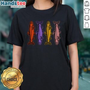 Original Rainbow Trout Fish Retro 80s Ladies Tee featuring vibrant colors and a nostalgic design for anglers and fashion lovers.