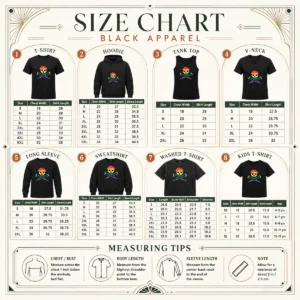 Size chart for Original Rainbow Skull And Crutches Pride Symbol Disability Awareness with measurements in inches and cm