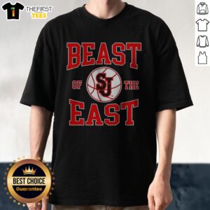 Original St John'S Red Storm Basketball Beast Of The East Shirt featuring bold red and white team graphics on a comfortable cotton tee