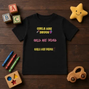 Top Girls Are Drugs Sticker Set T Shirt Premium Oversized Kids T Shirt in white, featuring bold graphic print and comfortable fit