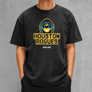 Hot Houston Rogues Ballerz Pixel Art Gaming Washed T-Shirt