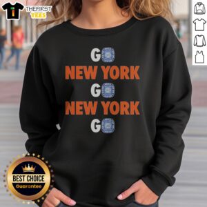 Funny New York Knicks Go NY Go NY Go World Champions 3 Rings Sweatshirt in navy blue, crewneck style