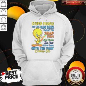 Awesome Stupid People Are Like Glow Sticks I Want To Snap Them And Shake The Shit Out Of Them Until The Light Comes On Tweety Bird tank top optimized showing sleeveless black tank top with bold graphic