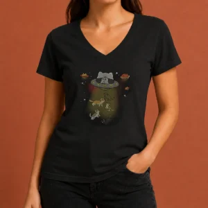 Nice UFO Meow V-Neck Shirt