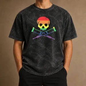 Good Rainbow Skull And Crutches Pride Symbol Disability Awareness Washed T-Shirt