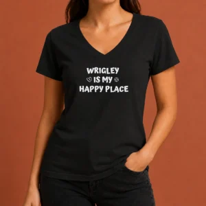 Funny Wrigley Is My Happy Place Chicago Cubs V-Neck Shirt
