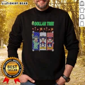 Nice Dollar Tree Mickey Mouse Statue Of Liberty Patriot Uncle Sam USA Sweatshirt in navy blue, front view with patriotic graphic