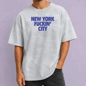 Premium New York Fuckin City Text Typography Washed T-Shirt
