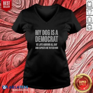 Good My Dog Is A Democrat He Lays Around All Day V-Neck Shirt