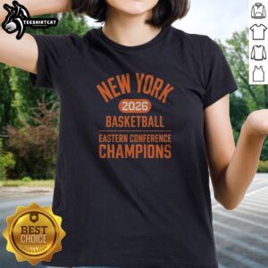 Funny New York Knicks 2026 Basketball Eastern Conference NBA Champions Ladies shirt in blue with bold graphics