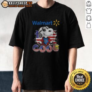 Funny Snoopy Woodstock Peanuts Charles M Schulz Walmart Cool United States Of America Shirt displayed on a hanger