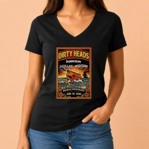 Pretty Dirty Heads Morrison Red Rocks Amphitheatre Jun 25 2026 Poster V Neck Shirt in red with concert graphic design