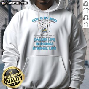 Original Snoopy Peanuts God Is My Boss And I'M His Employee Life Blessings Eternal Life Hoodie displayed on a hanger
