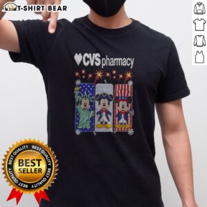 Official Heart CVS Pharmacy Mickey Mouse Statue Of Liberty USA Patriotic Shirt on white background, short sleeve cotton tee