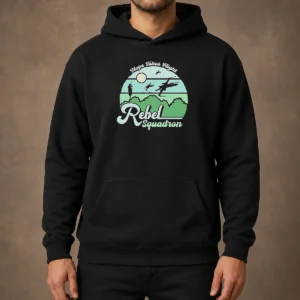 Nice Hope Takes Flight Rebel Squadron Hoodie in black with front graphic and kangaroo pocket