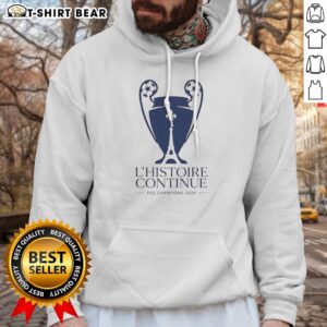 Pretty Paris Saint Germain L'Histoire Continue League UCL 2026 Trophy Hoodie featuring a vibrant design.