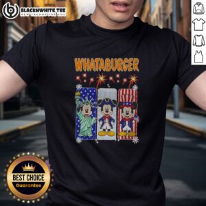 Funny Whataburger Statue Of Liberty And Mickey Mouse USA Patriotic shirt featuring iconic American symbols on a comfortable cotton tee