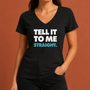 Premium World Of Wonder Stop That Train Tell It To Me Straight Gay V Neck Shirt in dark color showing front design and V neckline