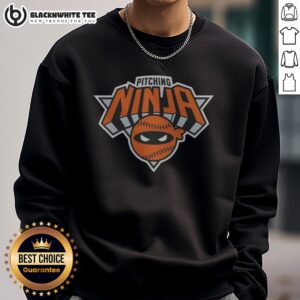 Awesome New York Knicks Pitching Ninja Sweatshirt featuring vibrant team colors and a unique graphic.