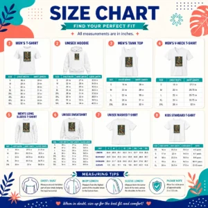 Size chart for Top Star Wars Ewok Visit Endor Land Of Endless Forests with measurements in inches and cm