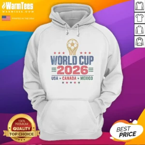 Original Vintage 2026 World Cup USA Canada Mexico Soccer Hoodie in black with front pocket and drawstring hood