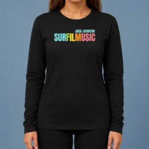 Pretty Jack Johnson Surfilmusic Tour 2026 Long Sleeve Shirt in white, featuring tour graphic on front