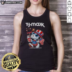 Pretty Snoopy X TJ Maxx Fourth Of July American 250 Years 1776 2026 Fireworks Tank Top featuring festive fireworks design