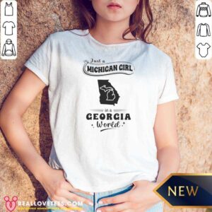 Original Just A Michigan Girl In A Georgia World V Neck Optimized women's fitted v neck t-shirt with bold text design