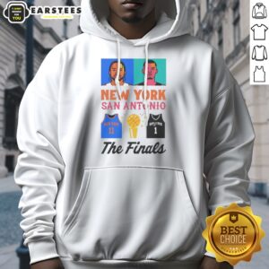 The Finals Jalen Brunson New York Knicks Victor Wembanyama San Antonio Spurs hoodie featuring team logos and vibrant colors