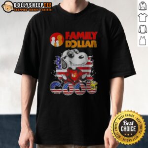 Original Snoopy Woodstock Charles M Schulz Peanuts United States Family Dollar Cool Shirt displayed on a hanger.
