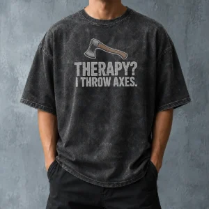 Original Therapy I Throw Axes Axe Washed T Shirt featuring a soft, vintage washed cotton fabric and bold axe graphic