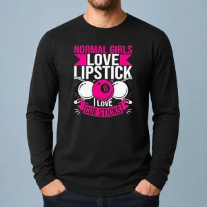 Official Billiards Player Pool 8 Ball Normal Girls Love Lipstick I Love Cue Sticks Long Sleeve Shirt