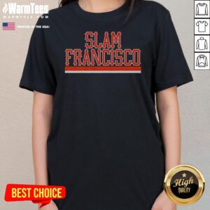 Funny San Francisco Giants MLB Slam Francisco Team Logo ladies tee in black, front view