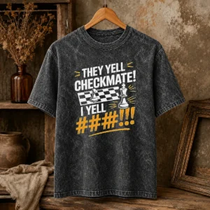 Pretty Chess Pawn King Checkmate Quote Washed T Shirt with faded vintage look and comfortable fit