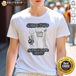 Top Laser Tag Pew Pew Alpaca Some Heat Shirt featuring a fun alpaca graphic and vibrant colors.