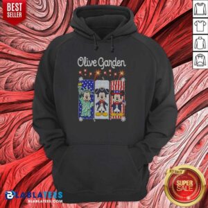 Official Olive Garden Mickey Mouse As Statue Of Liberty And Uncle Sam USA hoodie optimized image showing a comfortable pullover hoodie with patriotic graphic